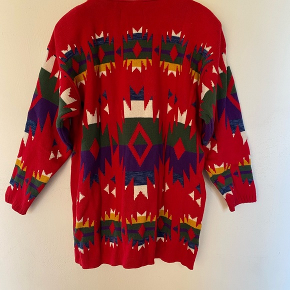 A Southwestern style sweater jacket with 5 silver colored buttons. - Picture 2 of 5